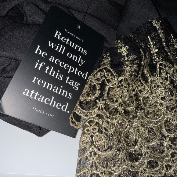 Pomander Place Black Lilith Gold Lace Midi Dress Size Small NWT - Picture 9 of 11